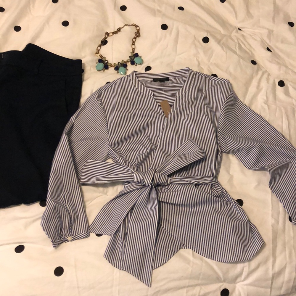 J.Crew Pinstripe Wrap Top NWT